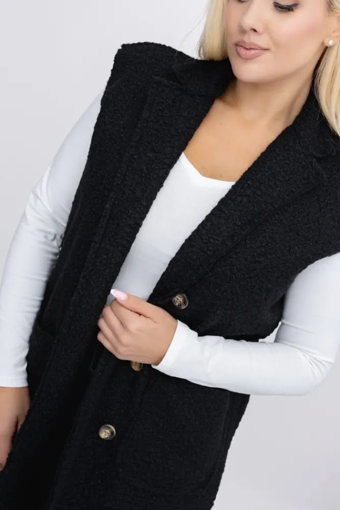 Włoski Czarna Kamizelka pluszowa MERGOTTO