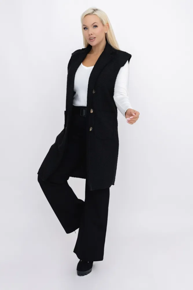 Włoski Czarna Kamizelka pluszowa MERGOTTO