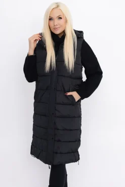 Damskie Włoski Czarna Kamizelka puchowa z kapturem BRIZI