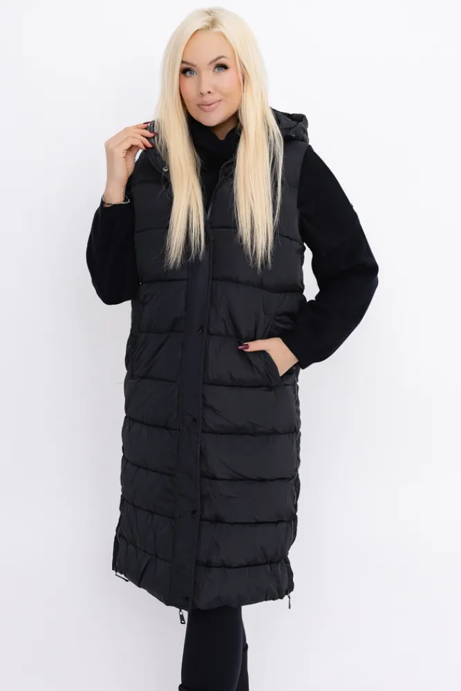 Damskie Włoski Czarna Kamizelka puchowa z kapturem BRIZI