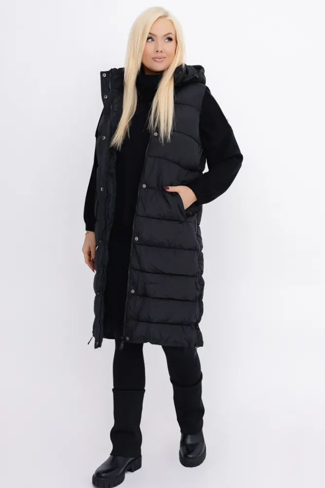 Damskie Włoski Czarna Kamizelka puchowa z kapturem BRIZI