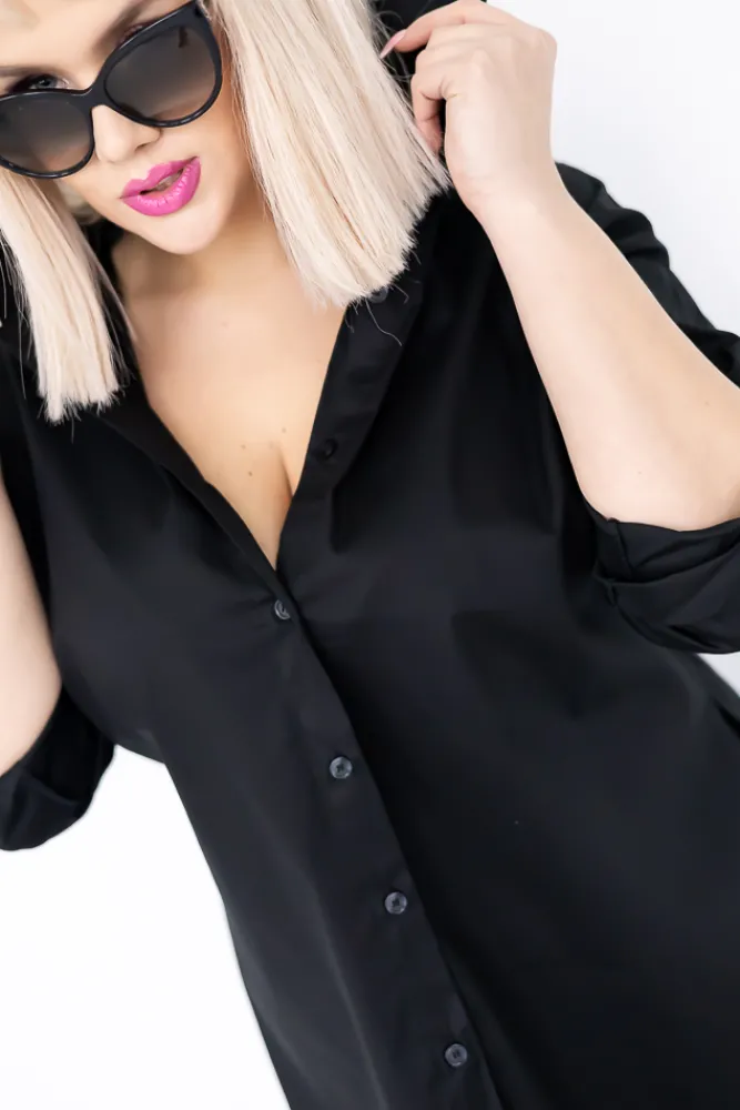 Damskie Włoski Czarna Koszula KASALI