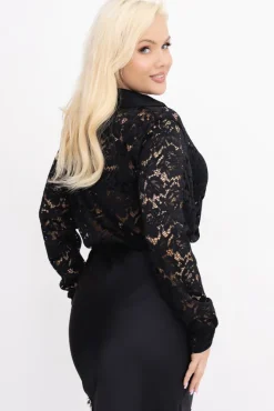 Damskie Włoski Czarna Koszula koronkowa ORMINA