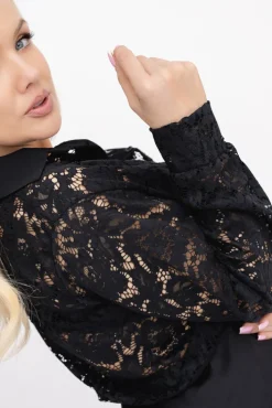 Damskie Włoski Czarna Koszula koronkowa ORMINA