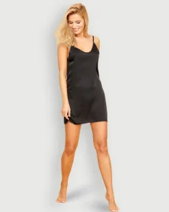 Polski Czarna Koszula nocna satynowa VERONA