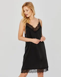 Polski Czarna Koszula nocna satynowa SELINA