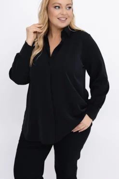 Damskie Włoski Czarna Koszula satynowa BELIA