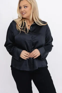 Damskie Włoski Czarna Koszula satynowa TROGEDO