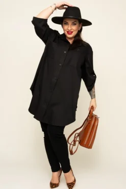 Damskie Włoski Czarna Koszula SIRIN