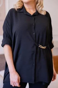 Damskie Włoski Czarna Koszula z łańcuszkiem VISTIC