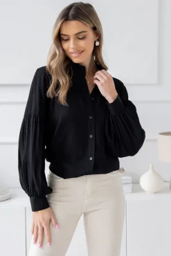 Damskie Polski Czarna Koszula z bufiastymi rękawami GENEIO