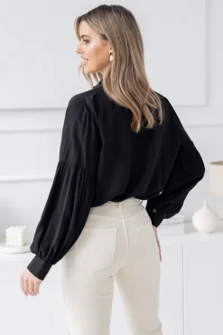 Damskie Polski Czarna Koszula z bufiastymi rękawami GENEIO