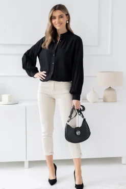 Damskie Polski Czarna Koszula z bufiastymi rękawami GENEIO