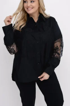 Damskie Włoski Czarna Koszula z koronką IRIEN