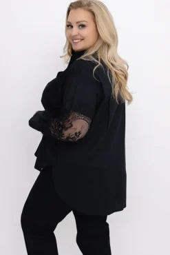 Damskie Włoski Czarna Koszula z koronką IRIEN