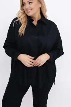 Damskie Włoski Czarna Koszula z koronką KORSI