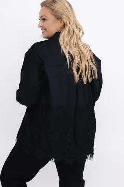 Damskie Włoski Czarna Koszula z koronką KORSI