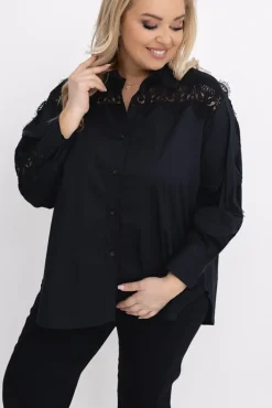 Damskie Włoski Czarna Koszula z koronką SENRI
