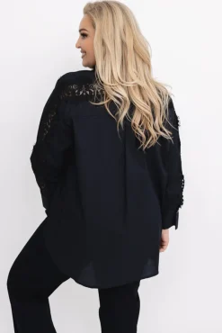 Damskie Włoski Czarna Koszula z koronką SENRI