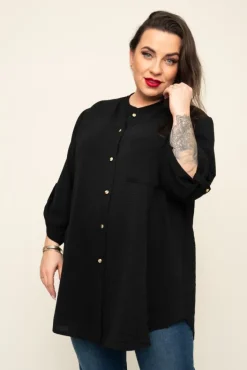 Damskie Polski Czarna Koszula ze stójką LERIA