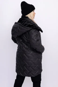 Damskie Polski Czarna Kurtka ocieplana z kapturem SAVERI