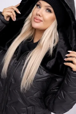 Damskie Polski Czarna Kurtka ocieplana z kapturem SAVERI