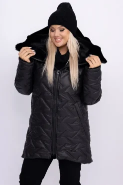 Damskie Polski Czarna Kurtka ocieplana z kapturem SAVERI