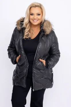 Damskie Czarna Kurtka pikowana ocieplana LEMINEA