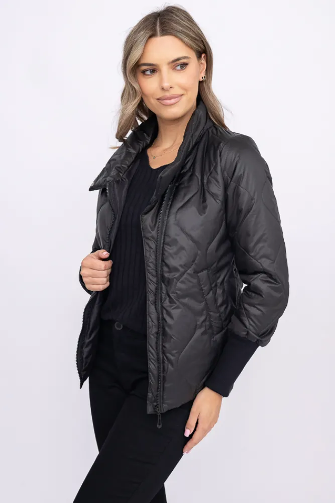 Damskie Polski Czarna Kurtka pikowana ocieplana ROBENO