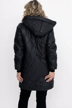 Damskie Polski Czarna Kurtka pikowana z odpinanym kapturem BIZURIA