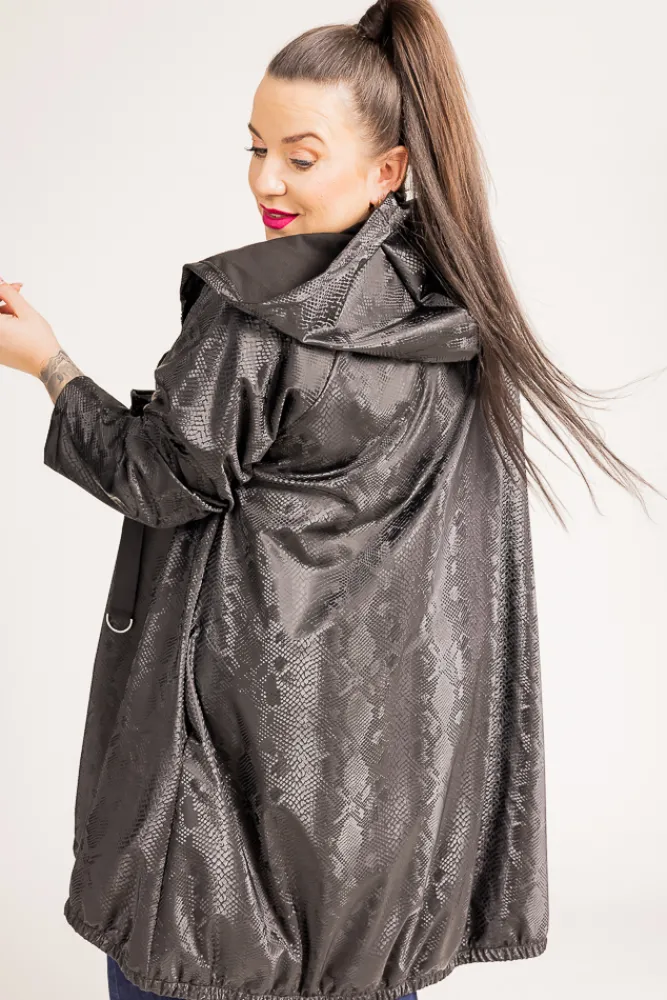 Damskie Polski Czarna Kurtka przeciwdeszczowa LIXURO Wzór 2