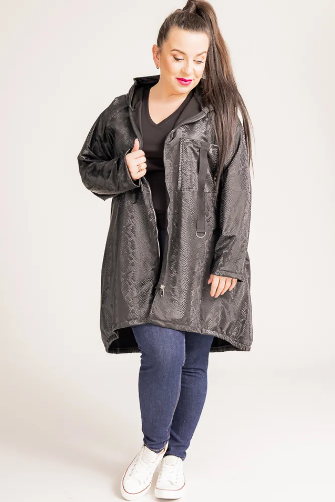 Damskie Polski Czarna Kurtka przeciwdeszczowa LIXURO Wzór 2