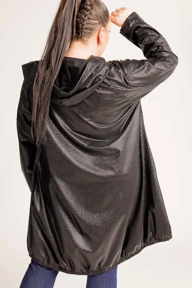 Damskie Polski Czarna Kurtka przeciwdeszczowa LIXURO Wzór 3