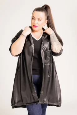 Damskie Polski Czarna Kurtka przeciwdeszczowa LIXURO Wzór 1