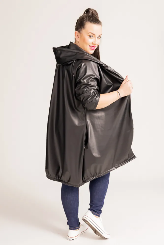 Damskie Polski Czarna Kurtka przeciwdeszczowa LIXURO Wzór 1