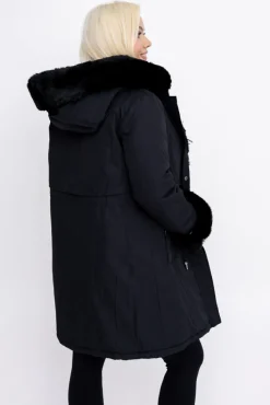 Damskie Włoski Czarna Kurtka puchowa z kapturem SNOWY