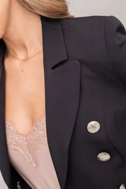 Damskie Polski Czarna Marynarka dwurzędowa TEMIDA