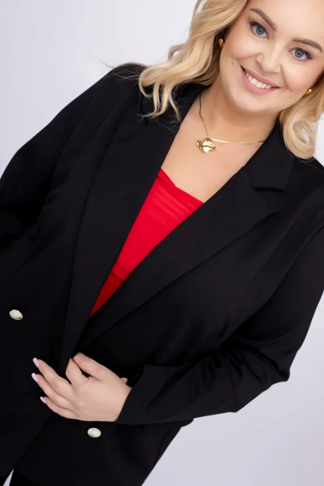 Damskie Polski Czarna Marynarka dwurzędowa MEYVI