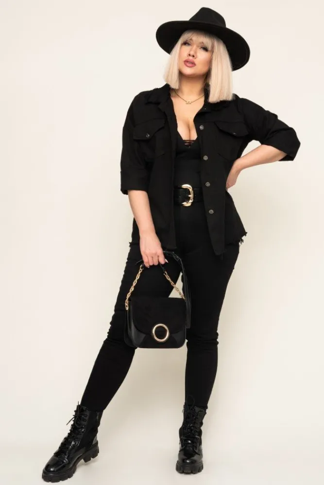 Damskie Włoski Czarna Narzutka LAMERI