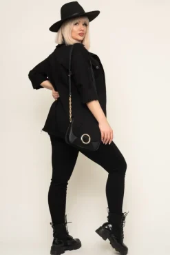 Damskie Włoski Czarna Narzutka LAMERI