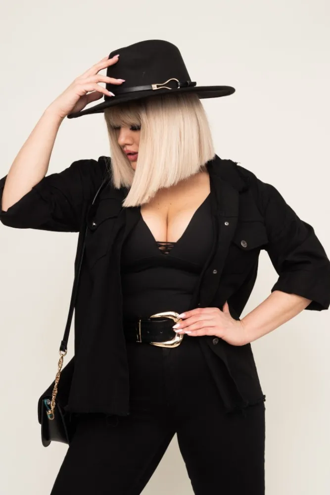 Damskie Włoski Czarna Narzutka LAMERI