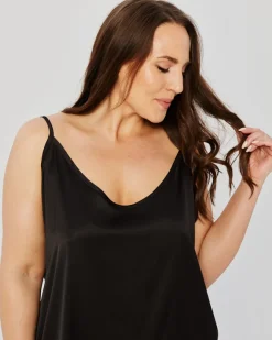 Polski Czarna Piżama satynowa z szortami PELOZI