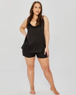 Polski Czarna Piżama satynowa z szortami PELOZI