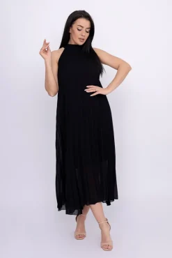 Włoski Czarna plisowana Sukienka szyfonowa LUZIO