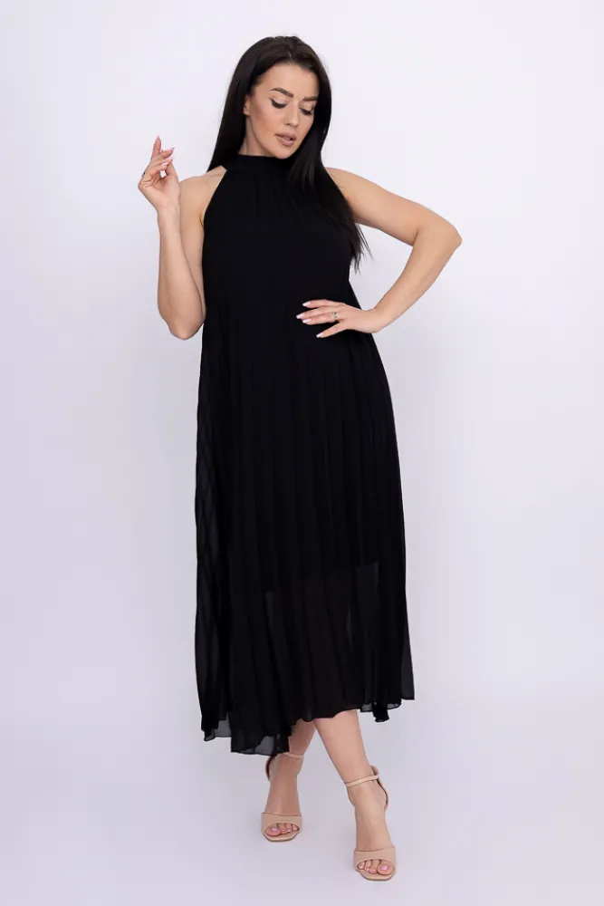 Włoski Czarna plisowana Sukienka szyfonowa LUZIO