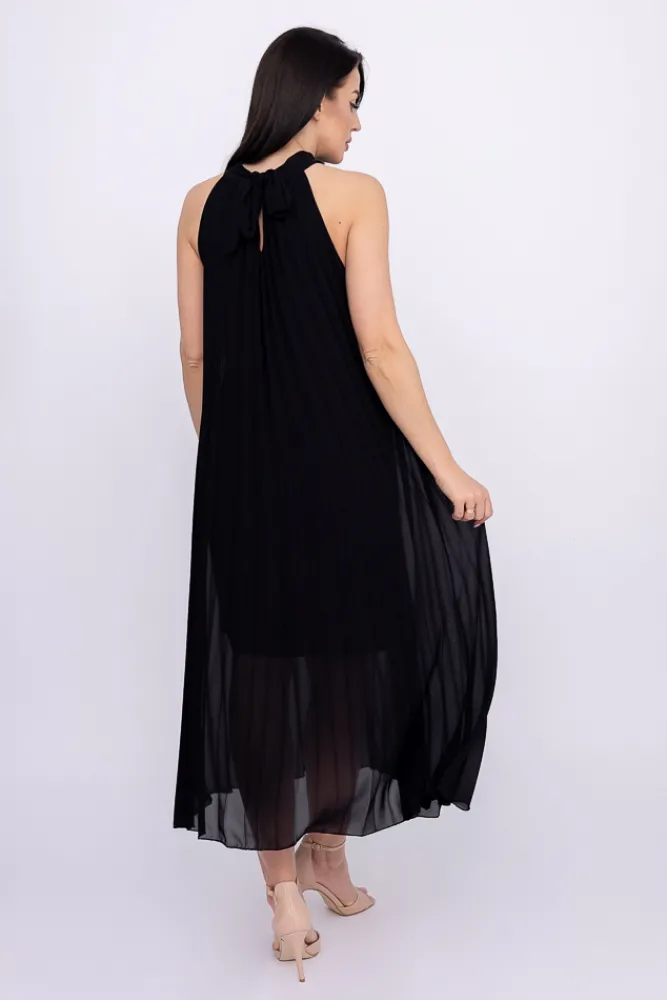 Włoski Czarna plisowana Sukienka szyfonowa LUZIO