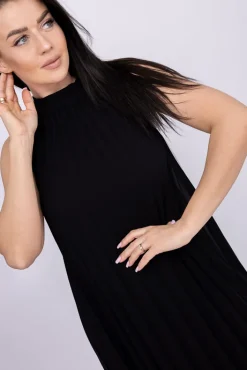 Włoski Czarna plisowana Sukienka szyfonowa LUZIO