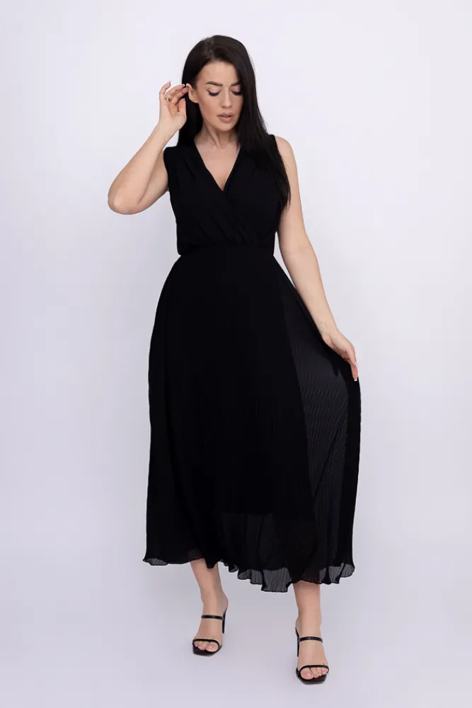 Włoski Czarna plisowana Sukienka szyfonowa GUSTEN