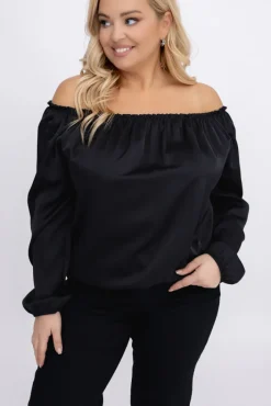 Damskie Włoski Czarna satynowa Bluzka REGEZI