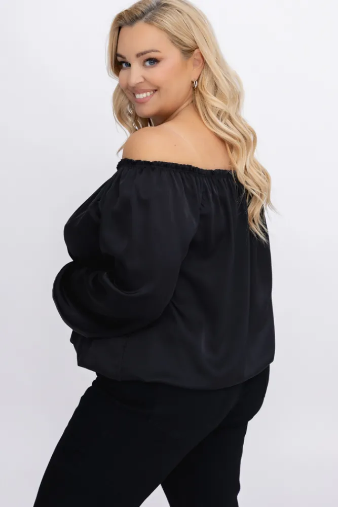 Damskie Włoski Czarna satynowa Bluzka REGEZI